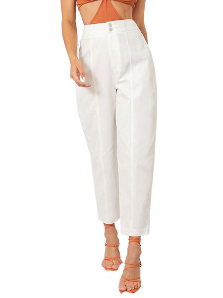 

high waist button front pants x591#, Black;white
