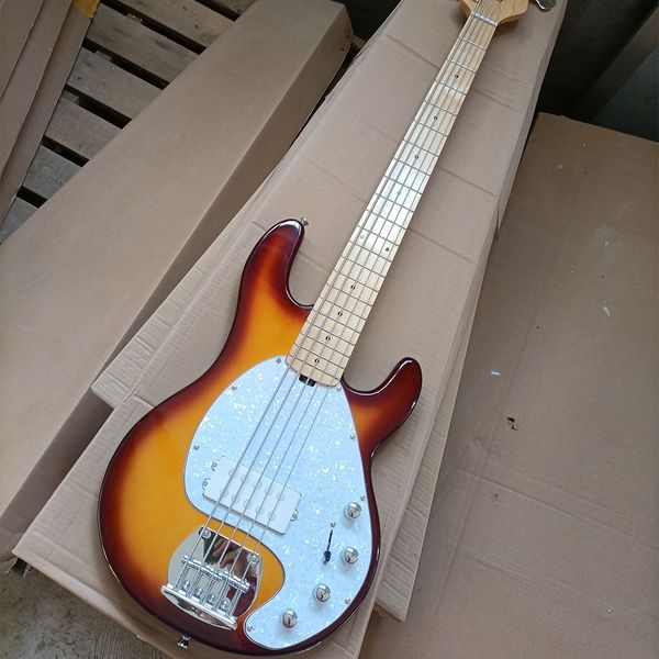 

5 strings cherry sunburst electric bass guitar with ash body maple fretboard