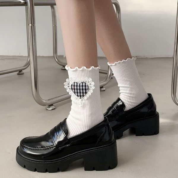 

sepatu tinggi wanita gaya perancis sepatu kuliah kulit paten chaussure femme platform cosplay lolita loafer sol chunky 220614, Black