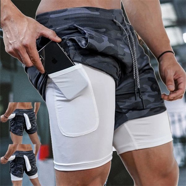 

men camo running shorts 2 in 1 elastic fitness quick dry training sportswear fashion gym workout joggers short sports pants 220518, White;black