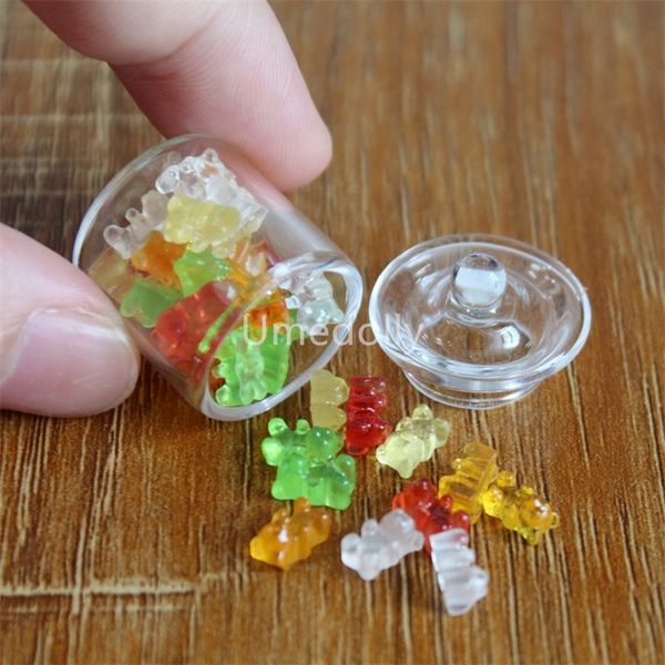 16 escala fofa mini cota de vidro jar jart mini urso geléia gotas simulação em miniatura bonecohouse alimentos para barbies blyth boneco cozinha brinquedo 220725