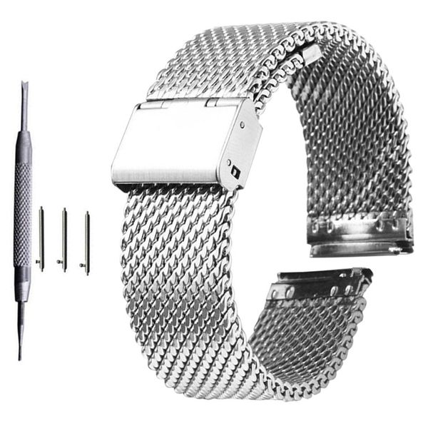 18mm 20mm 22mm 24mm Universal Watchband Milanês Release Relógio de Relógio de Relógio Malha de Aço Inoxidável Cinta Pulseira Pulseira Preto 220412