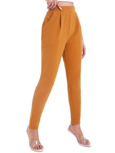 

solid slant pocket skinny pants c97c#, Black;white