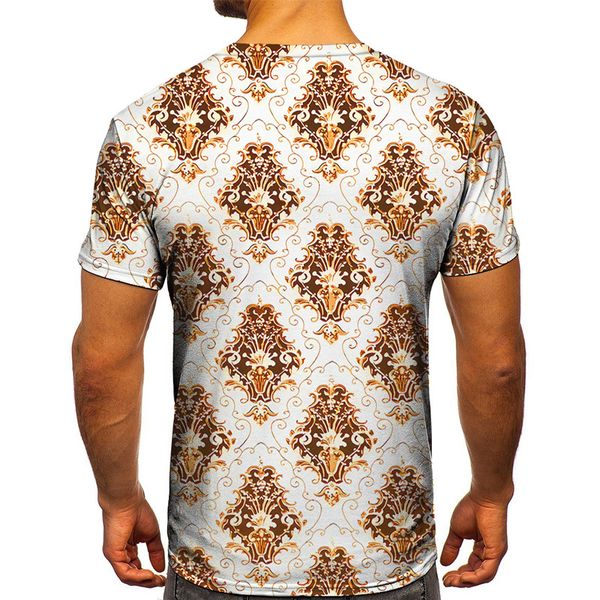 

men's t-shirts summer breathable spring and summer fashion ancient rattan printing short-sleeved round neck youth trend wear, White;black