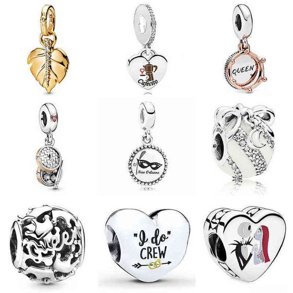 

2019 new 100% 925 sterling silver shine shining leaf pendant rose gold regal queen crown hanging charm fit diy jewelry set gift aa220315