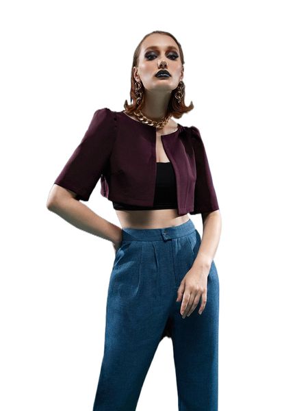 

x my-dolls puff sleeve open front crop jacket y4bl#, Black;brown