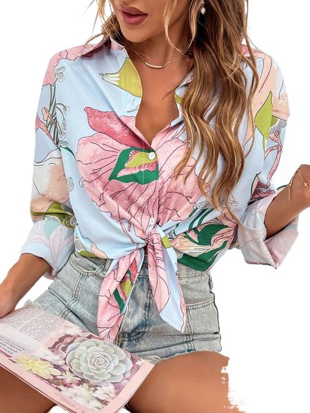 

floral print drop shoulder shirt b8bj#, White