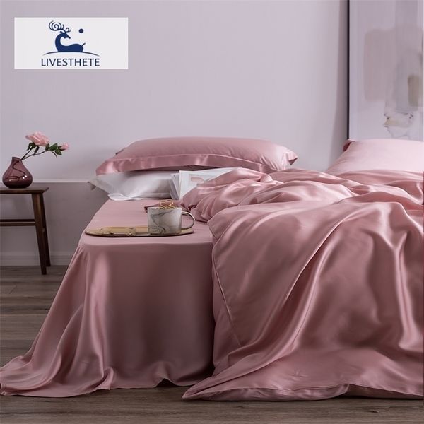 

liv-esthete grade 100% silk pink bedding set mulberry 25 momme women bed sheet quilt cover set pillowcase  king bed set 220505