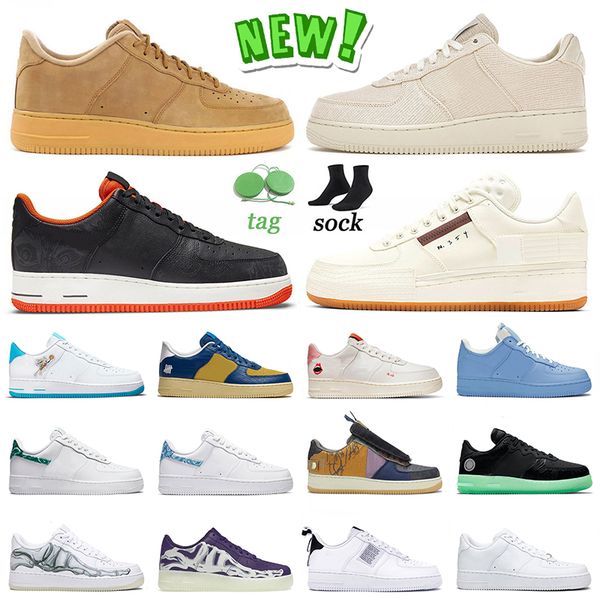 

new 2022 designer low 1 one skate running shoes wheat halloween n354 sail gum toon squad undefeated paisley blue green utility white mens wo