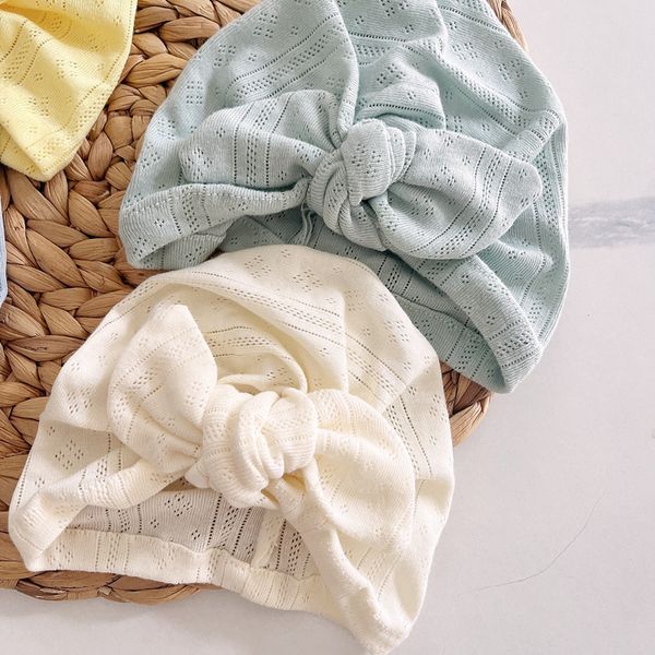 

knotted turban baby girls lace mesh head wraps kids girls cotton headband for infant beanie caps toddler headwear, Yellow