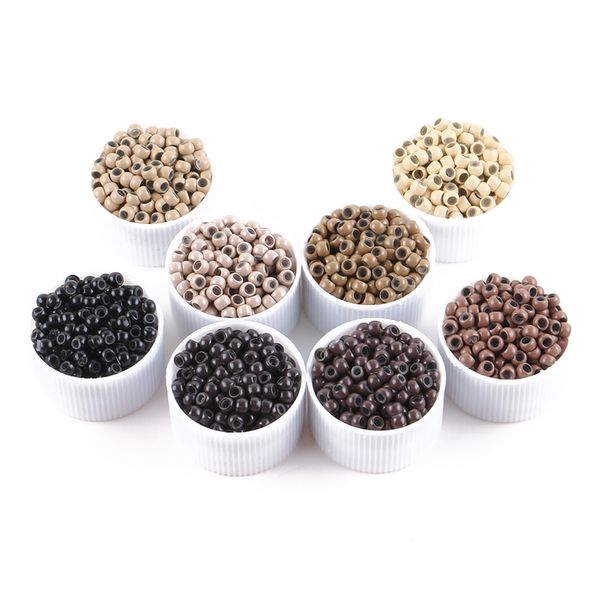 

1000pcs/bottle nano copper micro beads silicone lined micro ring link tubes bead hair extensions tools 8colors 2.9x1.6x2.0mm, Black