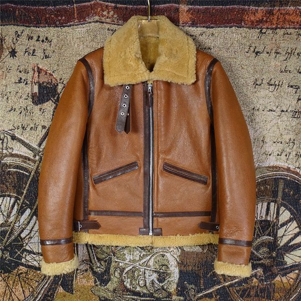 

men's leather faux leather b3 style warm genuine leathe 220823, Black