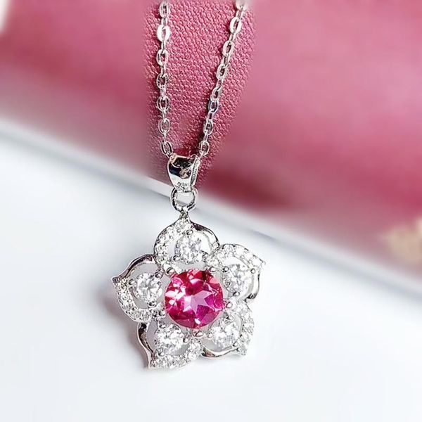 Medaglioni per gioielli Ciondolo in stile fiore con topazio rosa reale naturale o moissanite, pietra preziosa da 1 ct, argento sterling 925 T20638