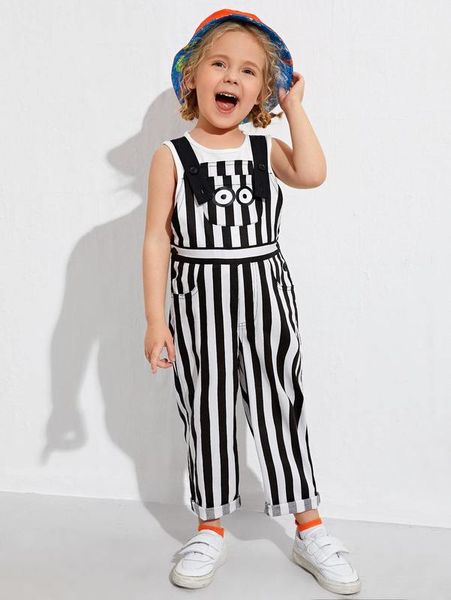 

toddler girls cartoon graphic two tone striped overall jumpsuit she, Blue