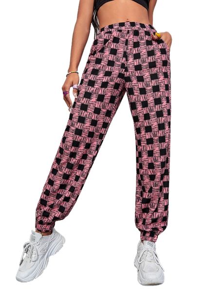

allover print slant pocket pants y37w#, Black;white