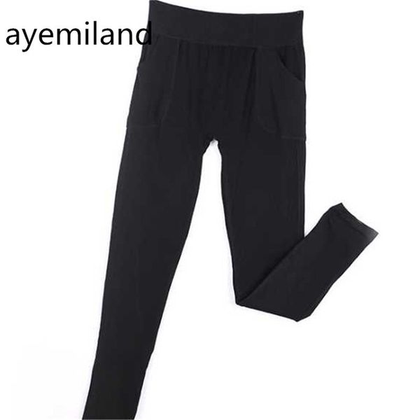 

ayemiland women fashion leisure pure color slimming stretch leggings 201014, Black