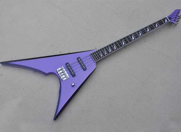 

4 strings purple v electric bass guitar with black trim rosewood fretboard