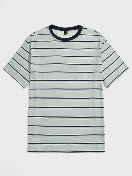 

men striped contrast binding tee n6kn#, White;black