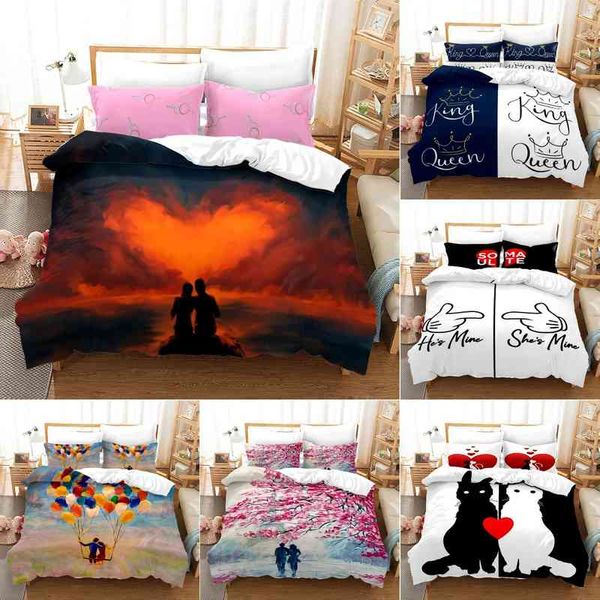 Bettwäsche-Set für Paare, King- und Queen-Size-Bett, 3-teilig, romantische Valentinstagsgeschenke, schwarz-weißer Bettbezug, volle Größe