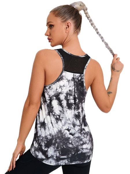 

tie dye contrast mesh sports tank m6yb#, Gray