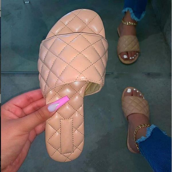 

women summer leather weaving beach slippers open toe flat heel sandals elegant outdoor slides women's shoes 2020 new fas242d, Red;white