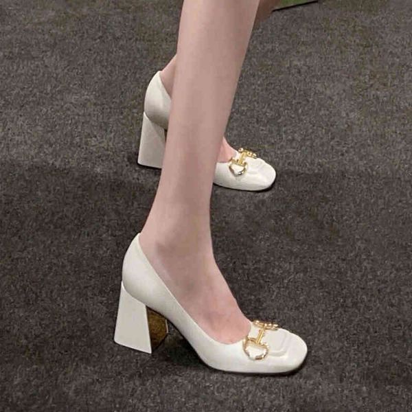 

dress shoes designer luxury g family leather thick heels high single shoes women spring and autumn horse rank buckle square head black