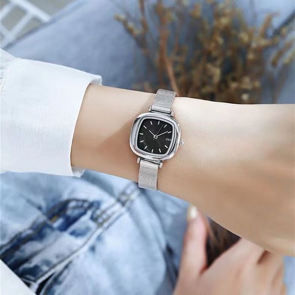 

luxury womens watches designer waterproof korean style simple retro light luxury niche trend temperament square small dial ladies mesh belt, Slivery;golden