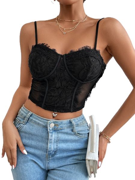 

eyelash lace panel bustier cami v7ws#, White