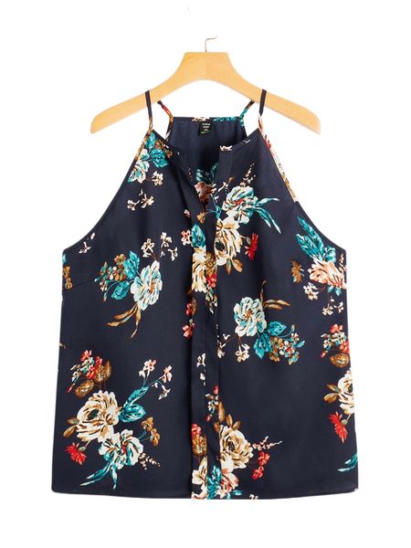 

plus floral print v bar cami f4d5#, Black