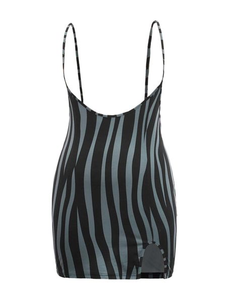 

plus striped split hem pinafore dress 6572#, Black