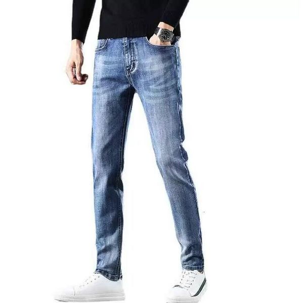 

men's jeans designer autumn and winter men's pants light korean slim fit feet elastic printed vxei 7e6f, Blue