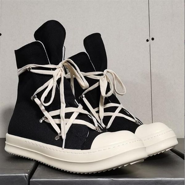 

2022 shoes rick canvas sneakers for men and women owens shoelaces own fragrance high soled boots casual shoes 4l8e size35-47 w328a, Black