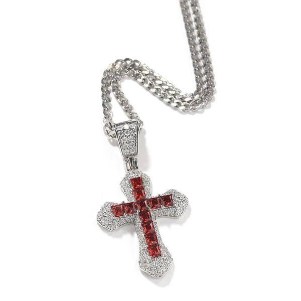 

square zircon cross pendant necklace for women men 2 layers iced out baguette cz stones charms fashion jewelry for gift, Silver