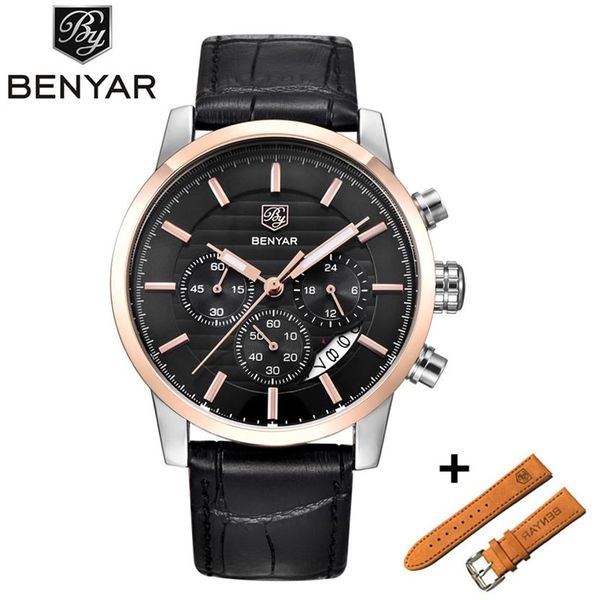 

benyar luxury brand men watches set full steel sports wrist watch men's army military watch man quartz clock relogio masculin238c, Slivery;brown