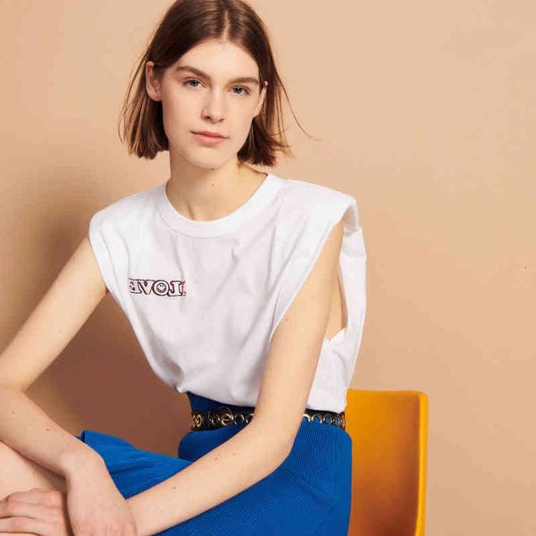 

women's t-shirt sand spring summer arrival woman white embroidered love sleeveless padded franch pairs drop aou2