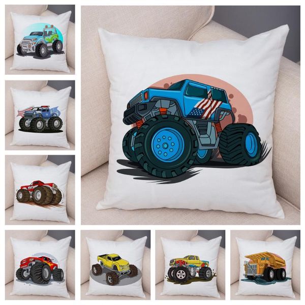 Kissen/dekoratives Kissen Cartoon Monster Truck Hülle Dekoration Autobild Kissenbezug Super weiche Plüschkissenabdeckung für Sofa Home Kinder Zimmer 4