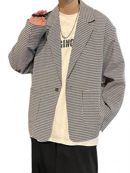 

men houndstooth print single button jacket f5ry#, Black;brown