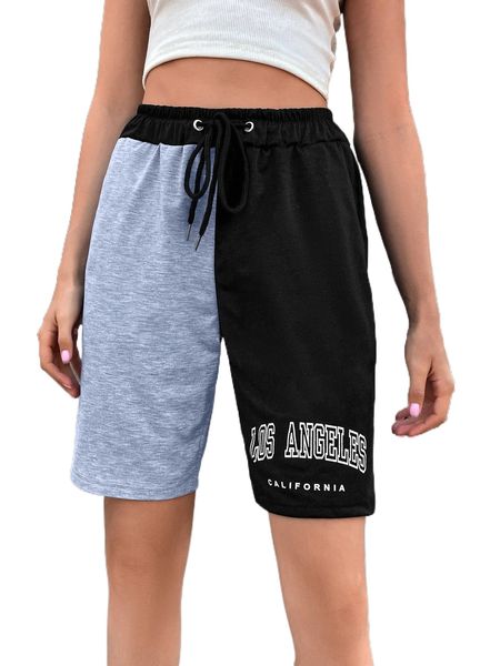 

two tone letter graphic drawstring waist track shorts i3jn#, White;black