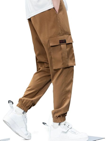 

men patch detail flap pocket cargo pants 44fn#, Black