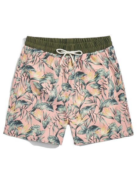 

romwe guys plants print drawstring shorts r6k7#, White;black