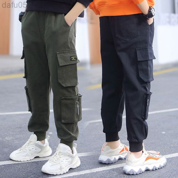 

children casual cargo pants muti pockets 2022 spring/fall kids sport leisure pants for boys 3-13 year clothing lc489 l220808, Blue