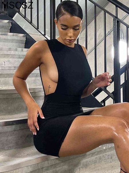 

2022 summer black dress women o-neck sleeveless tight mini dress night club party dress y2k streetwear t220816, Black;gray