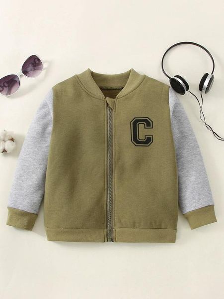

toddler boys letter graphic contrast sleeve bomber jacket she02, Blue;gray