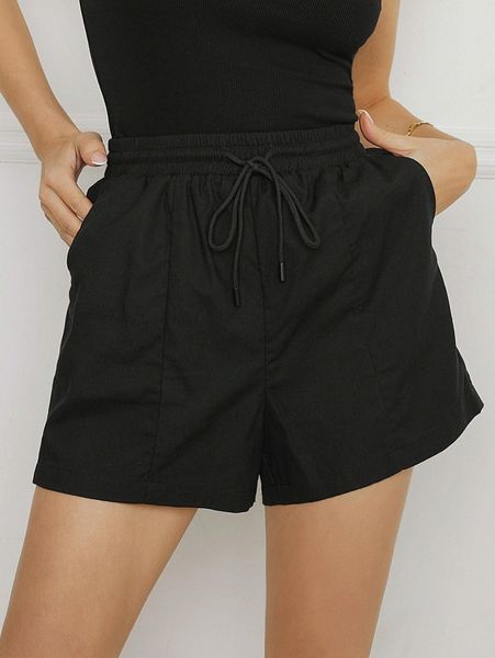 

drawstring waist solid shorts s3dr#, White;black