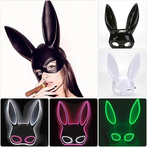 Maschere per feste 10 colori Sexy Woman Masquerade White Cute Long Ears Bunny Carnevale Decorazione di Halloween Glow Supplie 220826