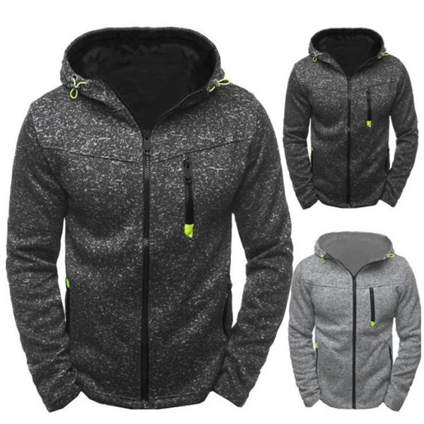 

2020 new fashion hoody spliced jacket solid color men hoodies sweatshirts casual coat hooded cardigan plus fleece thin clothes lj201013, Black;brown