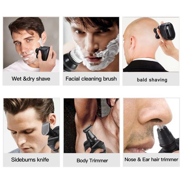 

rechargeable 6in1 grooming kit head electric shaver beard hair trimmer facial electric razor men wet dry bald shaving machine pe