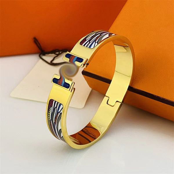 

european fashion men women bangle couple wedding bracelets brand classic new 12mm colorful enamel designer bracelets stainless 2023, Black