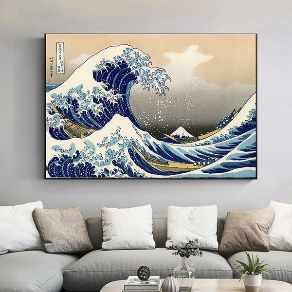 Kanagawa Wave Poster Japonês Classic Wall Art Fotos Imprimir Lona Pintura para sala de estar Decoração do quarto mural