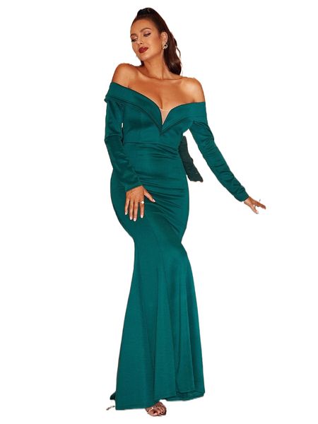 

missord off shoulder mermaid prom dress a32k#, Black;gray